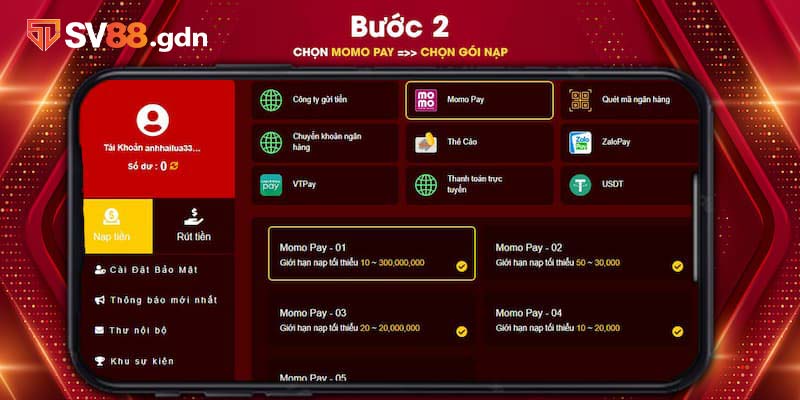 Hướng dẫn nạp tiền SV88 đa phương thức